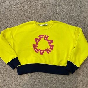 FILA Y2k Vibrant Yellow Fleece Lined Crewneck Crop Sweater